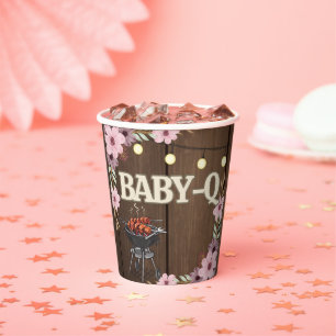 Elegant Rustic Floral Baby-Q Grill Baby Shower Paper Cups