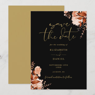 Elegant Rustic Floral Black And Gold Wedding Save The Date