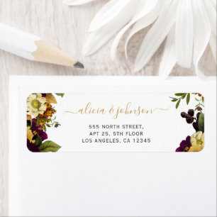 Elegant rustic floral fall wedding return address 
