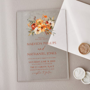 Elegant Rustic Floral Flowers Fall Autumn Wedding Acrylic Invitations