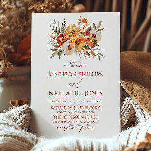 Elegant Rustic Floral Flowers Fall Autumn Wedding Invitation