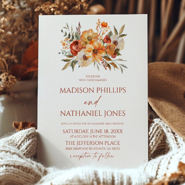 Elegant Rustic Floral Flowers Fall Autumn Wedding Invitation (Creator Uploaded)