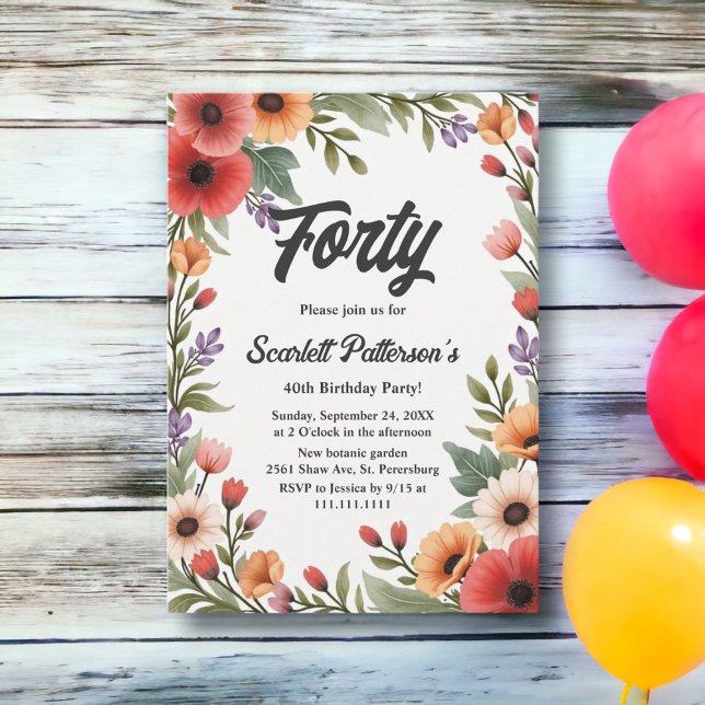 Elegant Rustic Floral Garden Summer 40th Birthday Invitation (Creator Uploaded)