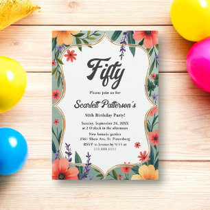Elegant Rustic Floral Garden Summer 50th Birthday Invitation