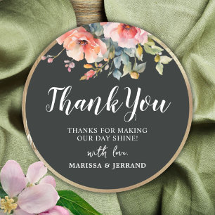Elegant Rustic Floral Gold Frame Wedding Favours Classic Round Sticker