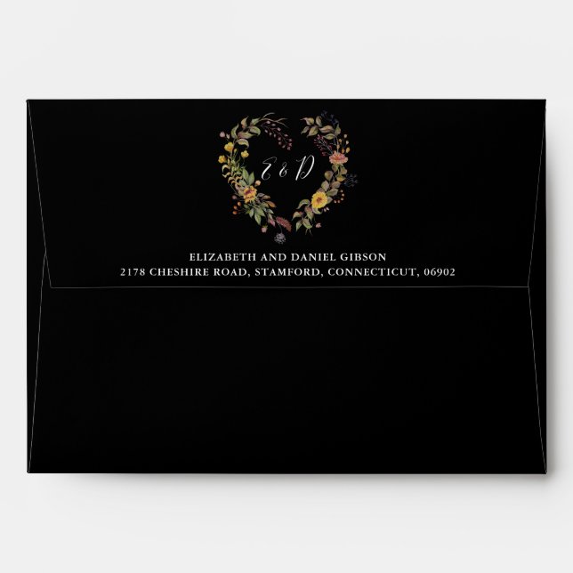 Elegant Rustic Floral Heart Wedding return Address Envelope (Back (Top Flap))
