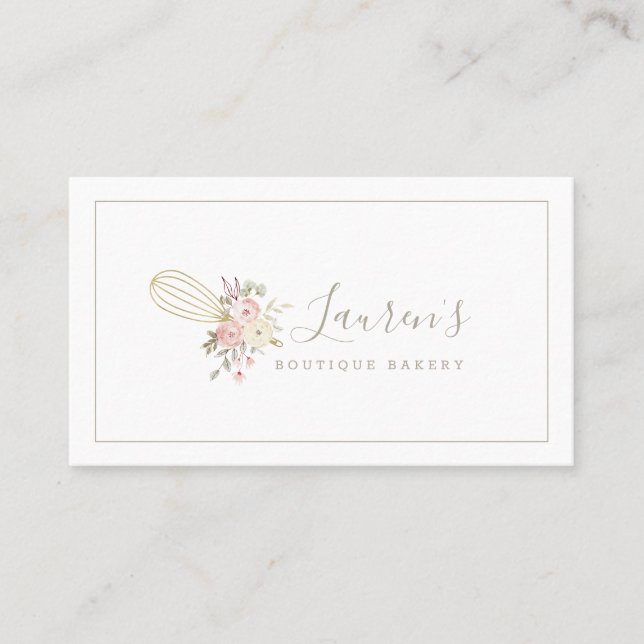 Elegant Rustic Floral Home Bakery Logo Business Card (Front)