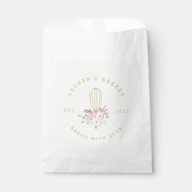 Elegant Rustic Floral Home Bakery Logo Favour Bags (Front)