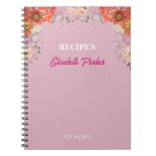 Elegant rustic floral kitchen cookbook recipes notebook