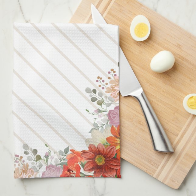 Elegant rustic floral kitchen tea towel (Quarter Fold)
