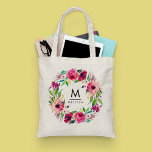 Elegant Rustic Floral Monogram Bridesmaid Tote Bag<br><div class="desc">Girly-Girl-Graphics: Elegant Rustic Floral Monogram Bridesmaid Tote Bag (Front and Back Designs) - Stylishly trendy and elegantly colourful pastel pink purple, country green, and uniquely rustic watercolor flowers wreath design to personalise with your name and a simple, but classically modern monogram initial typography text lettering makes an elegantly chic and...</div>