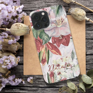 Elegant rustic floral monogram script modern  iPhone 13 pro max case