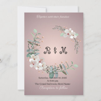 Elegant Rustic floral Monogram Wedding Invitaion Invitation