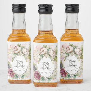 Elegant Rustic Floral Monogram Wedding Liquor Bottle Label
