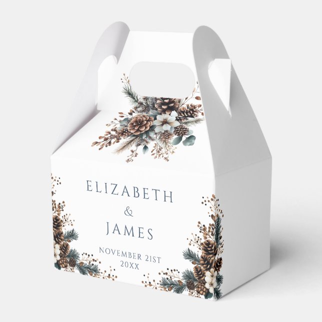 Elegant Rustic Floral Pinecones Forest Wedding Favour Box (Front Side)