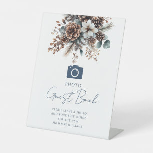 Elegant Rustic Floral Pinecones Guest Book Wedding Pedestal Sign