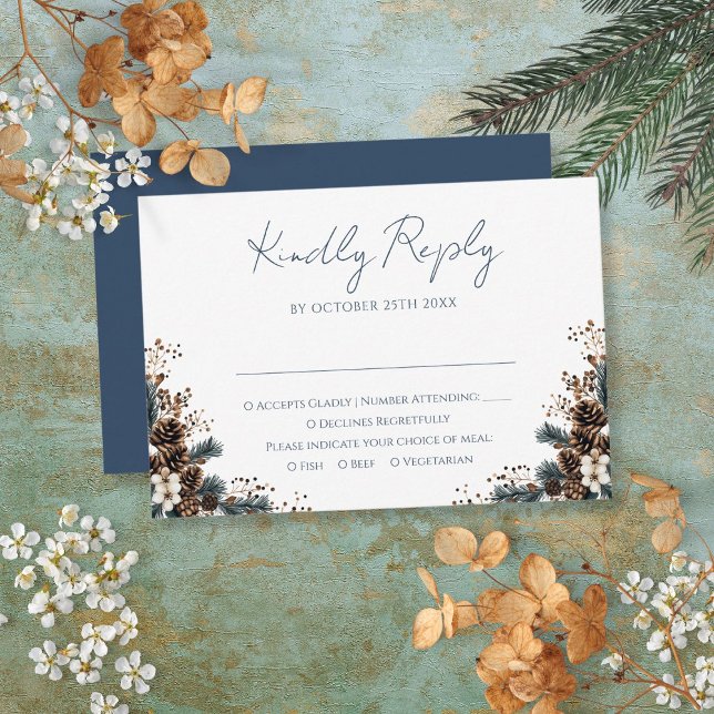 Elegant Rustic Floral Pinecones Wedding RSVP Card (Elegant Rustic Floral Pinecones Wedding RSVP Card)