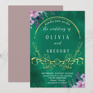 Elegant Rustic Floral  & Royal Green Wedding Invitation