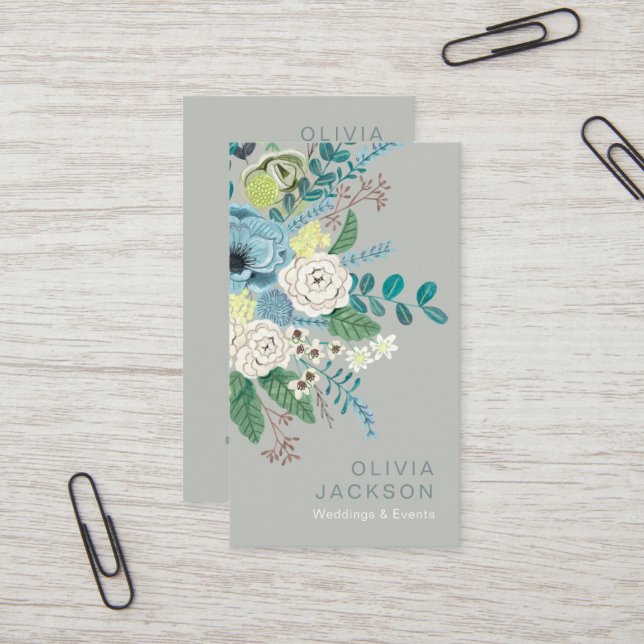 Elegant rustic floral sage green business card (Front/Back In Situ)