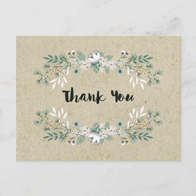 Elegant Rustic Floral Simple Earthy Thank You Postcard (Front)