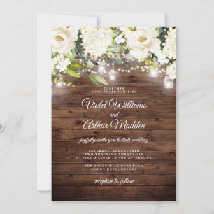 Elegant Rustic Floral String Lights Wedding Invitation