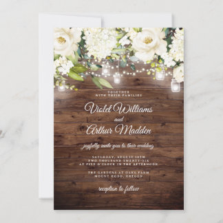 Elegant Rustic Floral String Lights Wedding Invitation