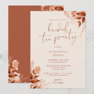Elegant Rustic Floral Terracotta Bridal Tea Party Invitation