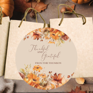 Elegant Rustic Floral Thankful and Gratetful Classic Round Sticker