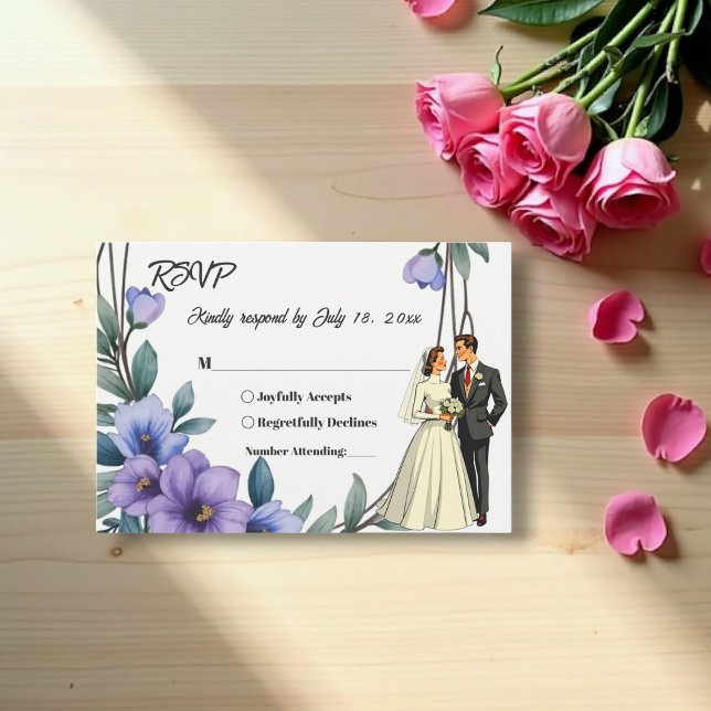 Elegant Rustic Floral Wreath Bride Groom Wedding RSVP Card (Creator Uploaded)