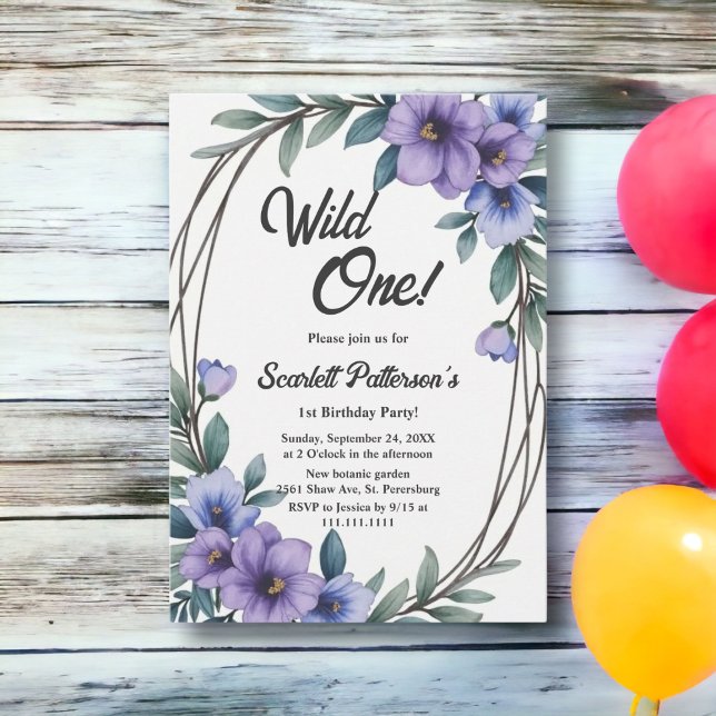 Elegant Rustic Floral Wreath Wild One 1st Birthday Invitation (Creator Uploaded)