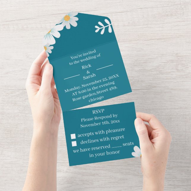 Elegant Rustic Flower Customised Wedding All In One Invitation (Tearaway)