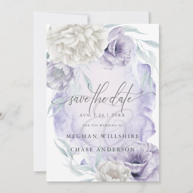 Elegant Rustic Flowers Lilac Ivory Invitation (Front)