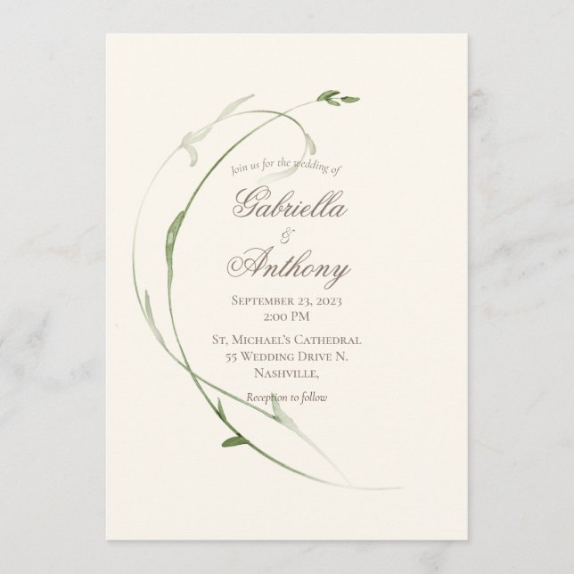 Elegant Rustic Foilage Leaves Greenery Wedding  Invitation (Front)