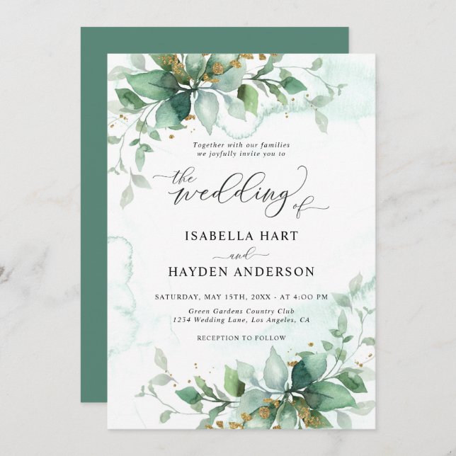 Elegant Rustic Foliage Greenery Leaves Wedding Invitation (Front/Back)
