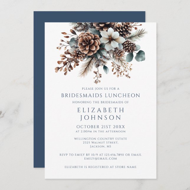 Elegant Rustic Forest Floral Bridesmaids Luncheon Invitation (Front/Back)