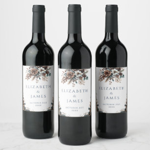 Elegant Rustic Forest Floral Pinecones Wedding Wine Label