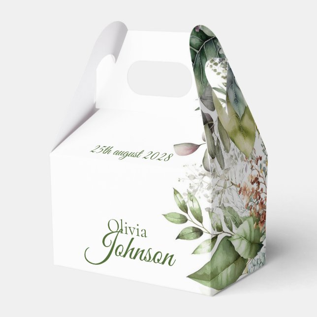 Elegant Rustic Forest Leaves Calligraphy Favour Bo Favour Box (Front Side)