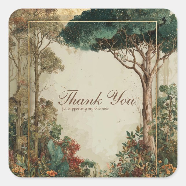 Elegant Rustic Forest Tree Gold Frame Botanical Square Sticker (Front)