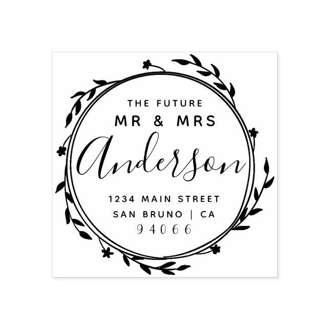 Elegant Rustic Future Mr & Mrs Return Address Rubber Stamp (Imprint)