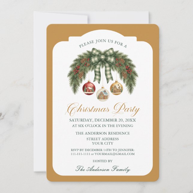 Elegant Rustic Garland Christmas Party Invitation (Front)