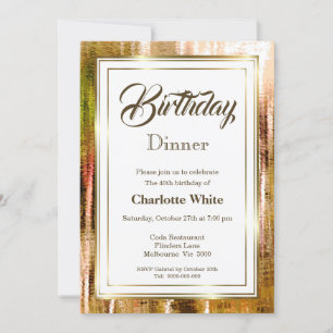 Elegant Rustic Gold Frame 40th Birthday Dinner Invitation