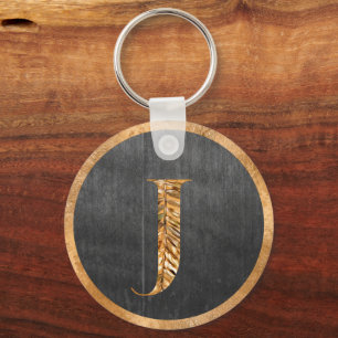 Elegant Rustic Gold & Grey Personalised Monogram Key Ring