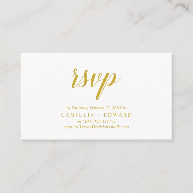 Elegant Rustic, Gold Script, RSVP respond Enclosure Card (Front)