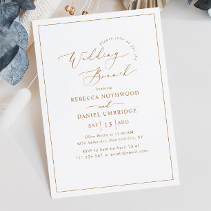 Elegant Rustic Gold Script Wedding Brunch Invitation