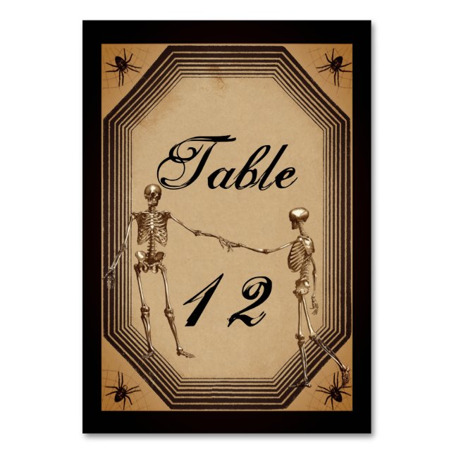 Elegant Rustic Gothic Deco Skeletons Table Numbers (Front)