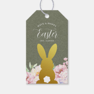 Elegant Rustic Green Easter Bunny Personalised Gift Tags