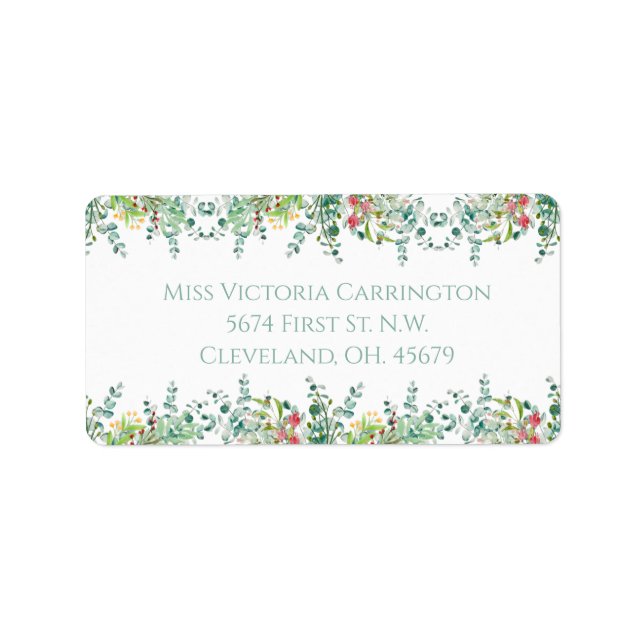 Elegant Rustic Green Eucalyptus Floral Watercolor Label (Front)