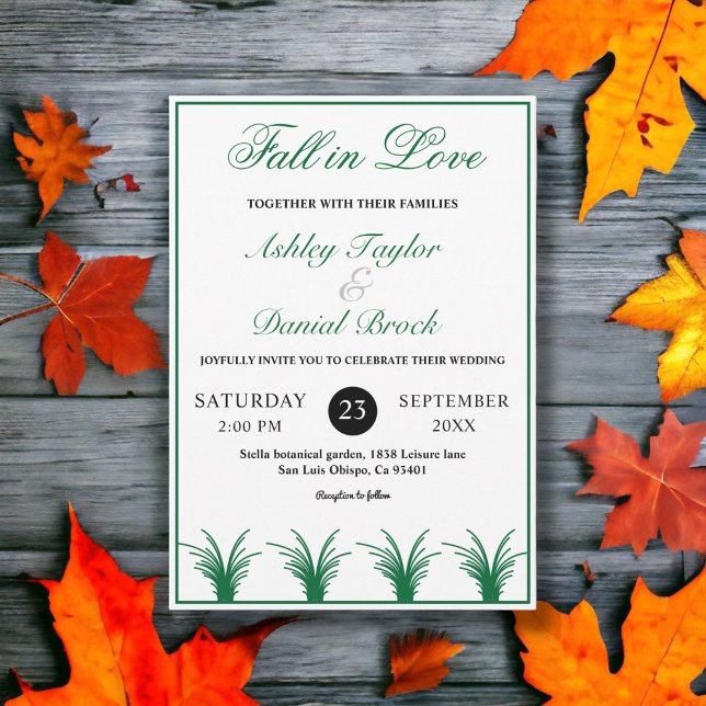 Elegant Rustic Green Grass Boho Frame Fall Wedding Invitation (Creator Uploaded)