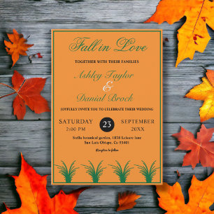 Elegant Rustic Green Grass Orange Fall Wedding Invitation