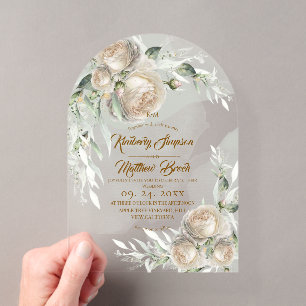 Elegant Rustic Greenery and White Roses Wedding Acrylic Invitations